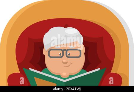 Oma liest ein Buch, eine Illustration, einen Vektor auf weißem Hintergrund. Stock Vektor