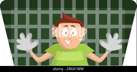Fußballtorhüter mit Handschuhen, Illustration, Vektor auf weißem Hintergrund. Stock Vektor
