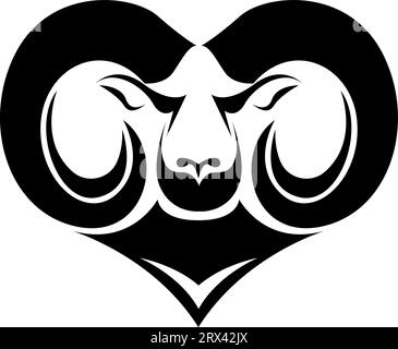 Aries Head Tattoo, Tattoo Illustration, Vektor auf weißem Hintergrund. Stock Vektor