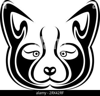 Hundekopf-Tattoo, Tattoo-Illustration, Vektor auf weißem Hintergrund. Stock Vektor