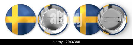 Schweden - runde Abzeichen mit Landesflagge auf weißem Hintergrund - 3D-Illustration Stockfoto