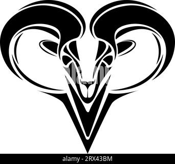 RAM-Kopf-Tattoo, Tattoo-Illustration, Vektor auf weißem Hintergrund. Stock Vektor