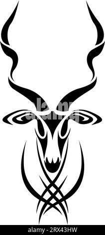 Addax-Kopf-Tattoo, Tattoo-Illustration, Vektor auf weißem Hintergrund. Stock Vektor