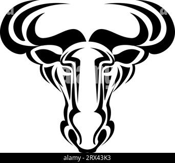 Wildebeest-Tattoo, Tattoo-Illustration, Vektor auf weißem Hintergrund. Stock Vektor