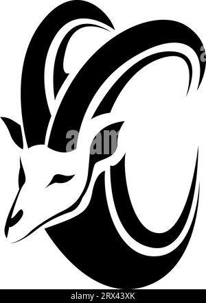 Ziegenkopf-Tattoo, Tattoo-Illustration, Vektor auf weißem Hintergrund. Stock Vektor