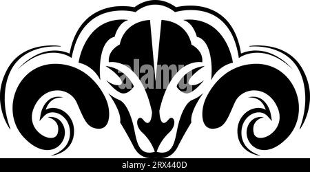 RAM-Kopf-Tattoo, Tattoo-Illustration, Vektor auf weißem Hintergrund. Stock Vektor