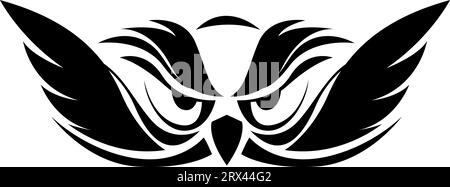 Eulenkopf-Tattoo, Tattoo-Illustration, Vektor auf weißem Hintergrund. Stock Vektor