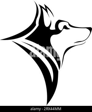 Husky-Hund-Tattoo, Tattoo-Illustration, Vektor auf weißem Hintergrund. Stock Vektor