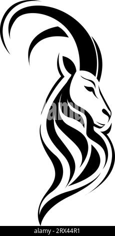RAM-Kopf-Tattoo, Tattoo-Illustration, Vektor auf weißem Hintergrund. Stock Vektor