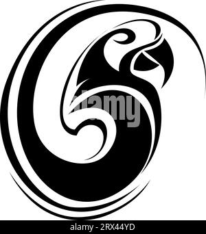 Papageienvogeltattoo, Tattoo-Illustration, Vektor auf weißem Hintergrund. Stock Vektor