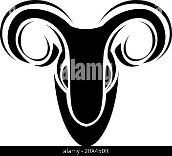 Aries Head Tattoo, Tattoo Illustration, Vektor auf weißem Hintergrund. Stock Vektor