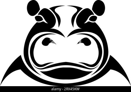 Schwarzes Nilpferdtattoo, Tattoo-Illustration, Vektor auf weißem Hintergrund. Stock Vektor