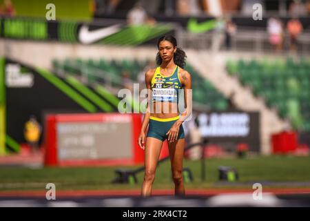 Vashti Cunningham (USA) bereitet sich auf den Hochsprung der Frauen bei den Diamond League Championships im Pre-Classic o in einer Höhe von 6-2 (1,91 m) vor Stockfoto