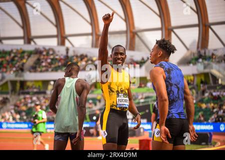 Hansle Perchment (JAM) gewinnt die 110-m-Hürden der Männer 12,93 bei den Diamond League Championships am Sonntag, den 17. September 2023, in der EU Stockfoto