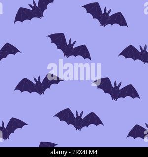 Nahtloses, einfarbiges Muster für Halloween mit schlichten, niedlichen Fledermaussilhouetten. Handgezeichnete Abbildung. Stock Vektor