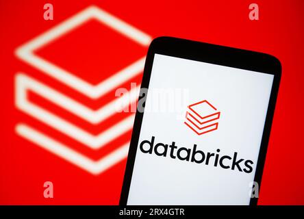 Ukraine. September 2023. In dieser Abbildung wird das Databricks-Logo auf dem Smartphone-Bildschirm und im Hintergrund angezeigt. Quelle: SOPA Images Limited/Alamy Live News Stockfoto