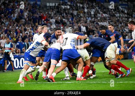 Paris, Frankreich. September 2023. Ein Scrum während des Rugby union World Cup RWC 2023, Pool A Match zwischen Frankreich und Namibia im Stade Velodrome, Marseille, Frankreich am 21. September 2023. Quelle: Victor Joly/Alamy Live News Stockfoto