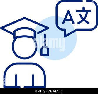 Abschluss in Mörserplatte, die eine Fremdsprache lernt. Symbol für perfekte Pixel Stock Vektor