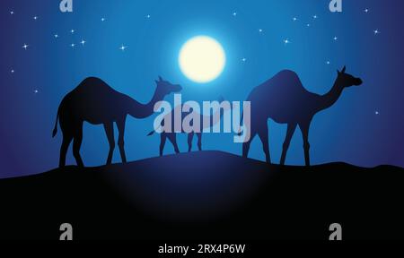 Camel Family Design-Silhouette. Handgezeichnete Vektorillustration im Minimalismus-Stil Stock Vektor