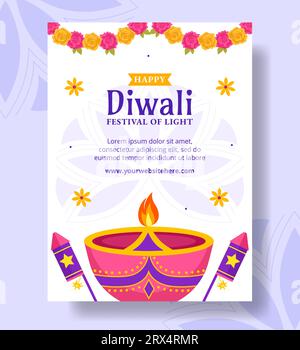 Happy Diwali Vertical Poster Flat Cartoon Hand Gezeichnete Vorlagen Hintergrund Illustration Stock Vektor