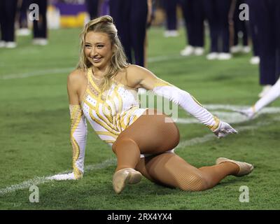 Baton Rouge, USA. September 2023. Die LSU Tigers Marching Band spielt während eines College-Fußballspiels im Tiger Stadium in Baton Rouge, Louisiana, am Samstag, den 9. September 2023. (Foto: Peter G. Forest/SIPA USA) Credit: SIPA USA/Alamy Live News Stockfoto