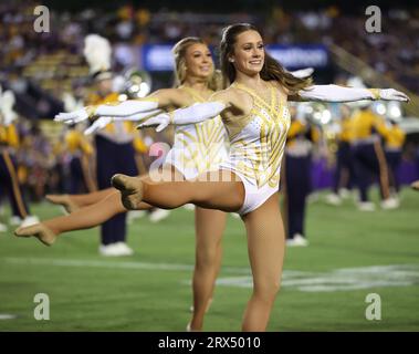 Baton Rouge, USA. September 2023. Die LSU Tigers Marching Band spielt während eines College-Fußballspiels im Tiger Stadium in Baton Rouge, Louisiana, am Samstag, den 9. September 2023. (Foto: Peter G. Forest/SIPA USA) Credit: SIPA USA/Alamy Live News Stockfoto