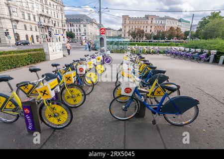 Wien, Österreich - 14. August 2010: Die Selbstbedienungs-Fahrradverleihstation in der Inneren Stadt Stockfoto