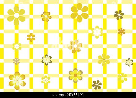 Weißer Hintergrund mit gelben Linien, die Quadrate mit Gänseblümchen bilden Stock Vektor