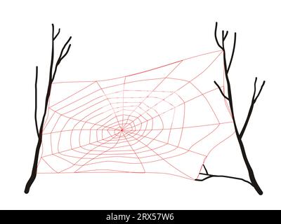 Niedliches Spinnennetz-Icon. Spinnennetz, das an Baumzweigen hängt, isoliert auf weißem Hintergrund. Spinnennetz für Designelemente für Halloween-Feierlichkeiten. Vektor i Stock Vektor