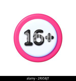 Sechzehn plus Zeichen im 3D-Stil auf weißem Hintergrund. Verbotsschild unter 16 Jahren, Altersbeschränkung isoliert. Stock Vektor