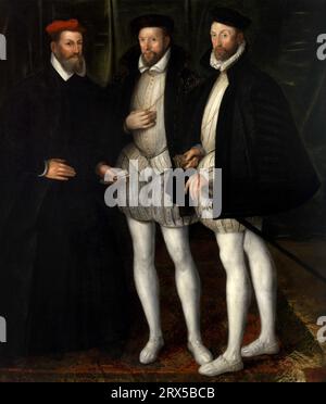 Anonym (Frankreich) - Porträt der Brüder Gaspard (1519-1572), Odet (1517-1571) und Francois (1512-1569) de Châtillon-Coligny vor 1579, 191 x 163 cm. Stockfoto