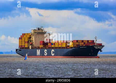 Containerschiff MSC Hon Kong V in Richtung Royal Portbury Docks Stockfoto