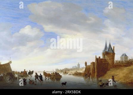 Salomon van Ruysdael - Winterlandschaft in Arnhem 1653, 56 x 80 cm. Stockfoto