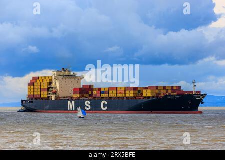 Containerschiff MSC Hon Kong V in Richtung Royal Portbury Docks Stockfoto