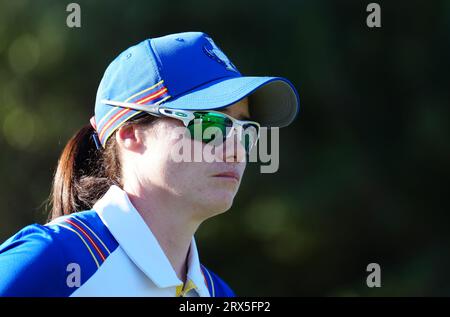 Leona Maguire aus Europa am siebten Tag des zweiten Solheim Cup 2023 auf der Finca Cortesin in Malaga. Bilddatum: Samstag, 23. September 2023. Stockfoto