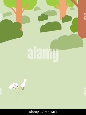 Hintergrund mit der Parklandschaft im Cartoon-Stil mit Vögeln. Hintergrund der untergeordneten Elemente. Vektorillustration Stock Vektor