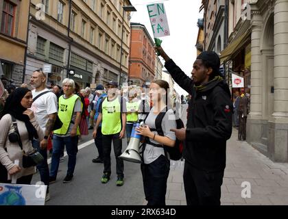 STOCKHOLM, SCHWEDEN - 22. SEPTEMBER 2023: Greta Thunberg und Freitag für die Zukunftsdemonstration in Stockholm Stockfoto