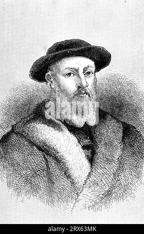 Ferdinand Megellan (c1480-1521). Nach einem Porträt aus dem 16. Oder 17. Jahrhundert. Ferdinand Magellan war ein portugiesischer Entdecker, der 1519 die spanische Expedition nach Ostindien über den Pazifik plante und leitete, um eine Seehandelsroute zu eröffnen, während der er die interozeanische Passage entdeckte, die seinen Namen trug und die erste europäische Schifffahrt nach Asien über den Pazifik erreichte. Stockfoto