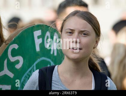 STOCKHOLM, SCHWEDEN - 22. SEPTEMBER 2023: Greta Thunberg und Freitag für die Zukunftsdemonstration in Stockholm, Schweden. Stockfoto