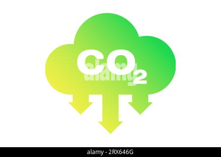 CO2-Emission, Reduzierung, Neutralität Konzept Vektor flache Symbolgruppe. CO2-Null-Fußabdruck, Schutz vor Luftverschmutzung durch CO2-Gase, Ökologie. Stockfoto