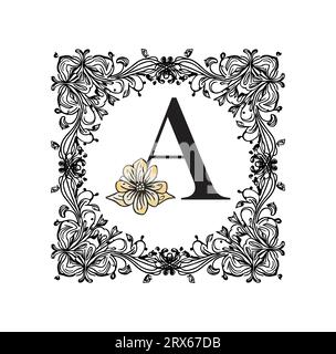 Ein floraler Buchstabe, Ein floraler Rahmen, floraler Rahmen Stock Vektor