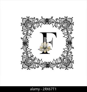 F floraler Buchstabe, F in floralem Rahmen, floraler Rahmen Stock Vektor