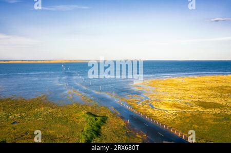 Großbritannien, England, Luftansicht des überfluteten Dammes in Northumberland Stockfoto