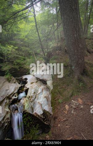 Seidige Wassertropfen aus dem Felsbach in Vermont Stockfoto