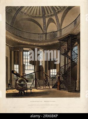 Astronomie, Inneres des Radcliffe Observatory Oxford, farbiges Aquatint von John Bluck nach Frederick Mackenzie, 1813 Stockfoto