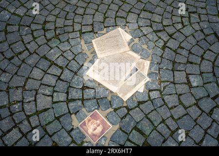 White Rose Memorial - Anti-Nazi-Widerstandsbriefe am Geschwister-Scholl-Platz - München, Bayern, Deutschland Stockfoto