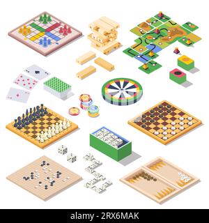 Brettspiele, Domino und Schach, Jenga und Karten Stock Vektor