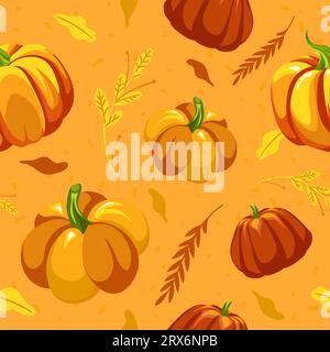 Herbstmotiv, Kürbisse und nahtloses Muster Stock Vektor