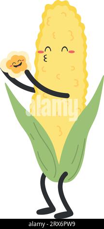 Niedlicher Cartoon-Maischarakter isoliert auf weißem Hintergrund. Mais küsst ein Baby. Flacher Stil. Vektorillustration Stock Vektor