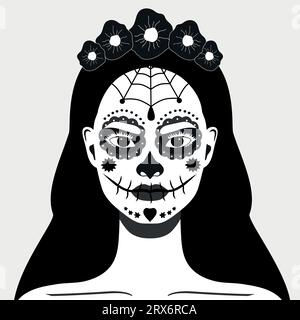 Frau mit einem Make-up aus Zuckerschädel. Tag der Toten. Dia de los Muertos. Vektorillustration Stock Vektor